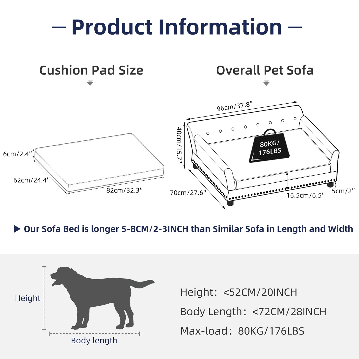 Borwartcn Luxury Velvet Tufted Dog Sofa Bed Elevated Pet Bed