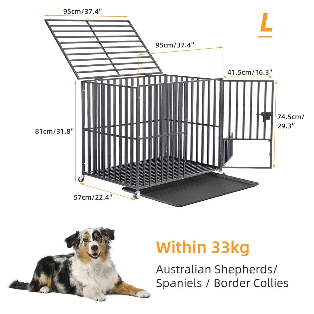 BORWARTH Heavy Duty Dog Crate With Lockable Wheels Playpen