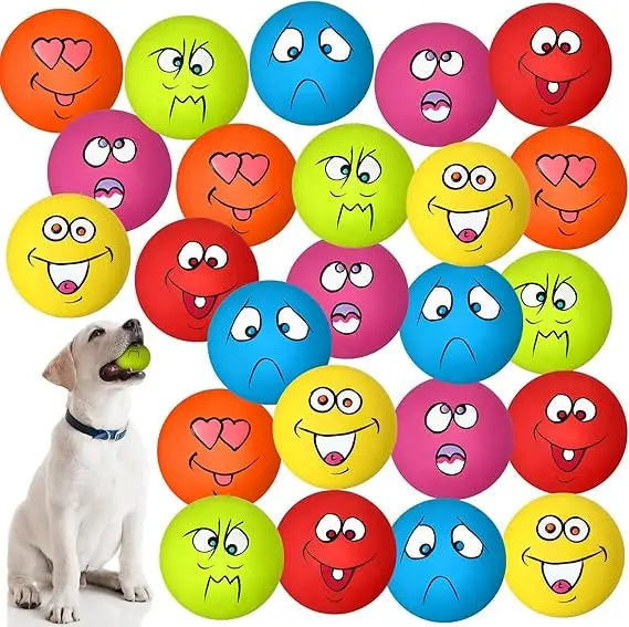 Jenaai 24 Pieces Funny Face Squeaky Dog Toys Emoticon Balls