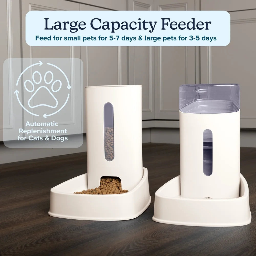 XMSJH Automatic Pet Feeder Water Dispenser Dual Pack