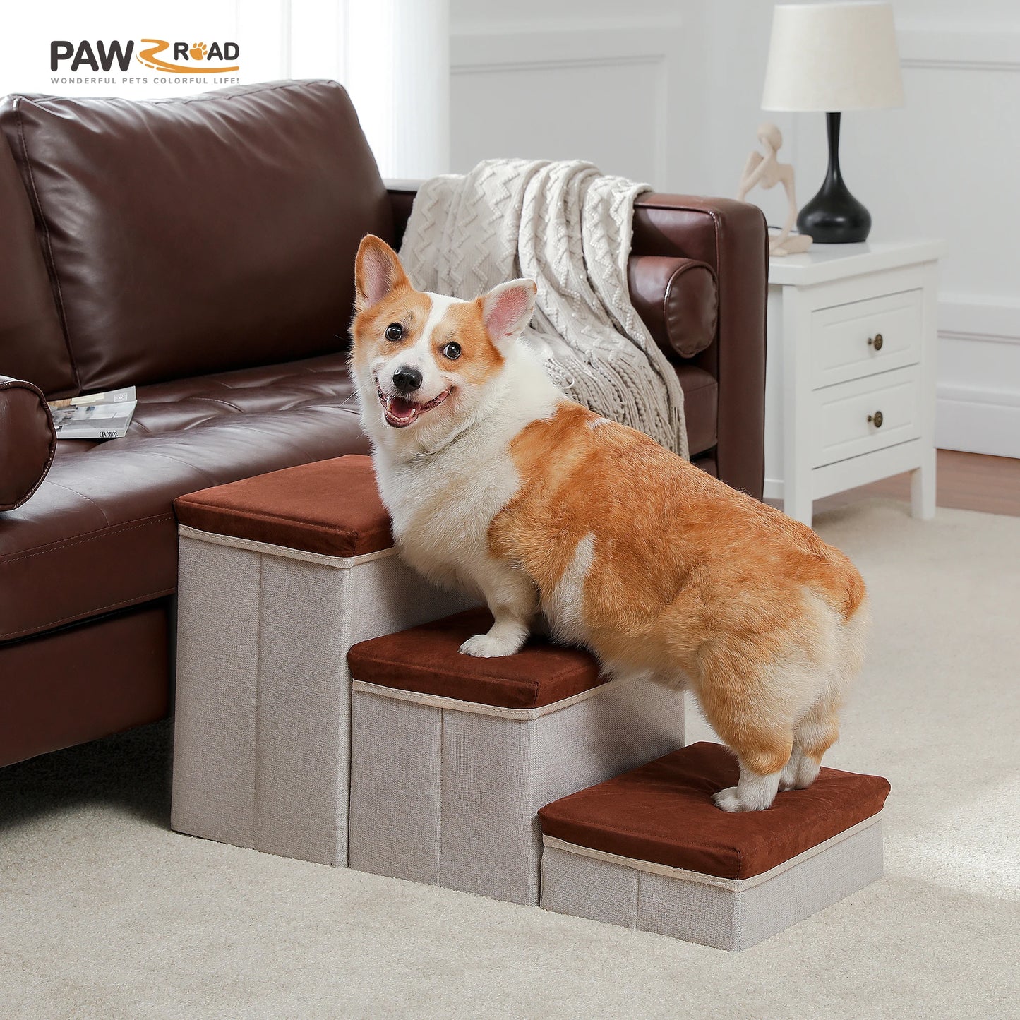 PAWZ Road Three Tier Foldable Dog Stairs With Storage Box