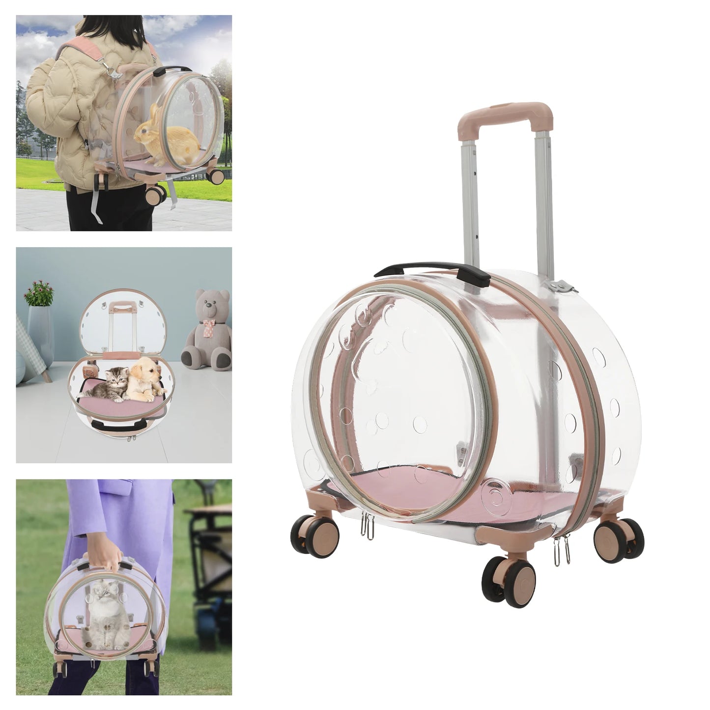 Breed Breathable Cat Carrier With Rolling Wheels For Cats