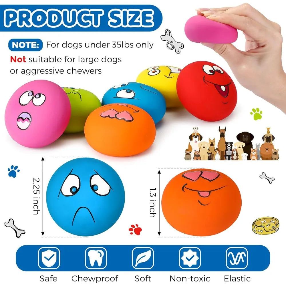Jenaai 24 Pieces Funny Face Squeaky Dog Toys Emoticon Balls