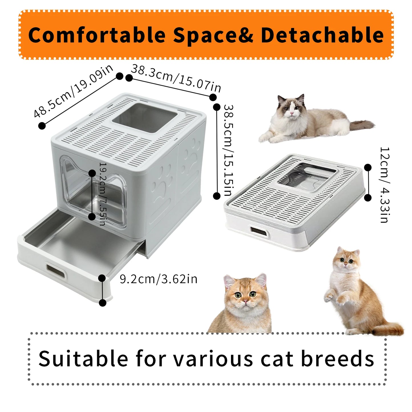 Feature Stainless Steel Cat Litter Box With Lid Front Entry