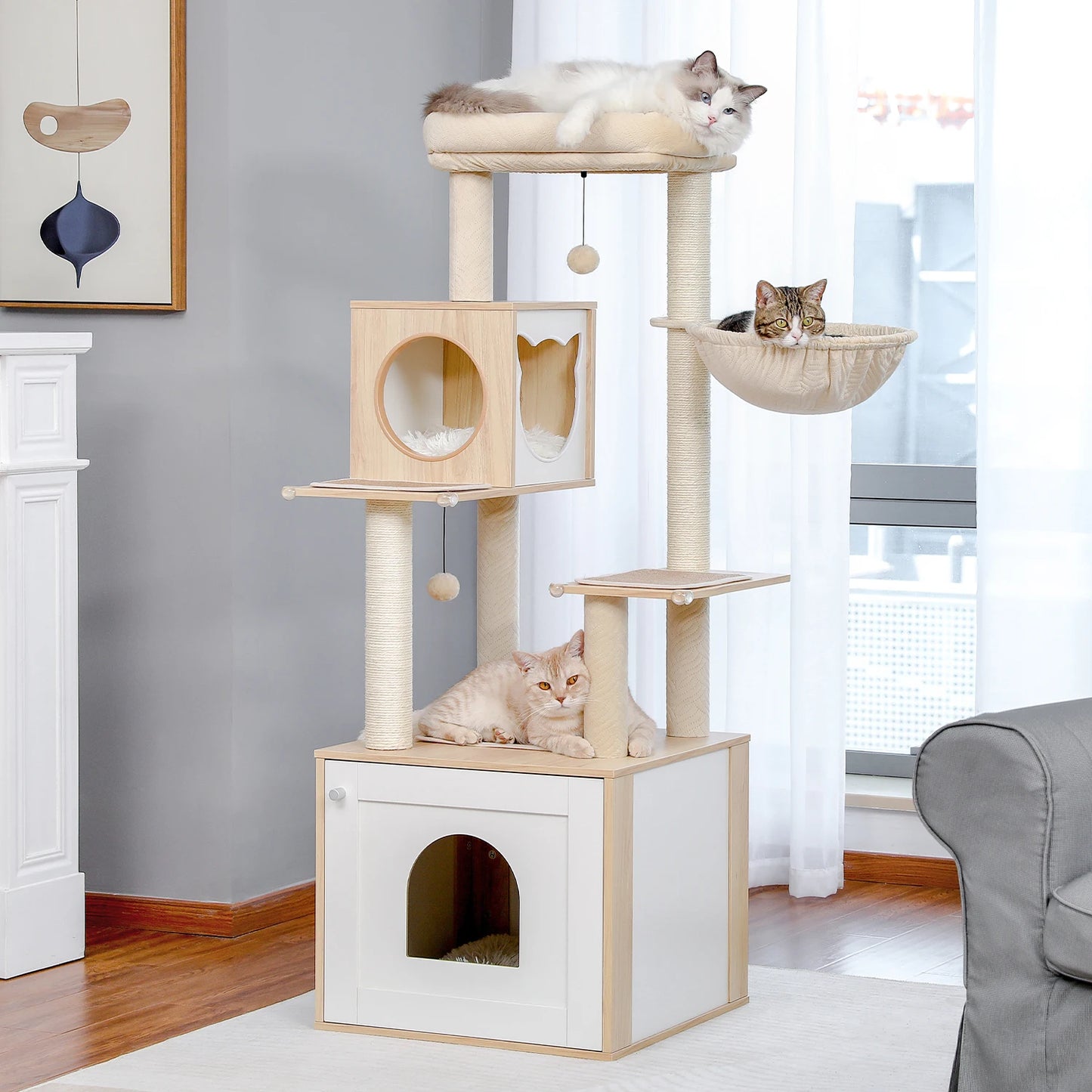 PAWZ Road Multi Level Cat Tree Indoor Wood Tower Scratcher