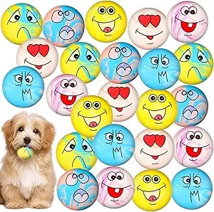 Jenaai 24 Pieces Funny Face Squeaky Dog Toys Emoticon Balls