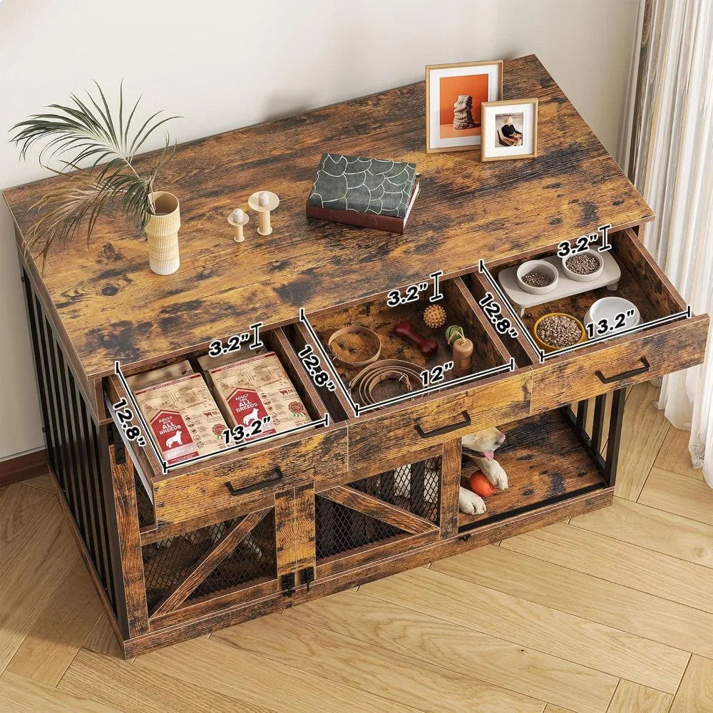 Masterpiece Farmhouse 2-In-1 Dog Crate With Drawers