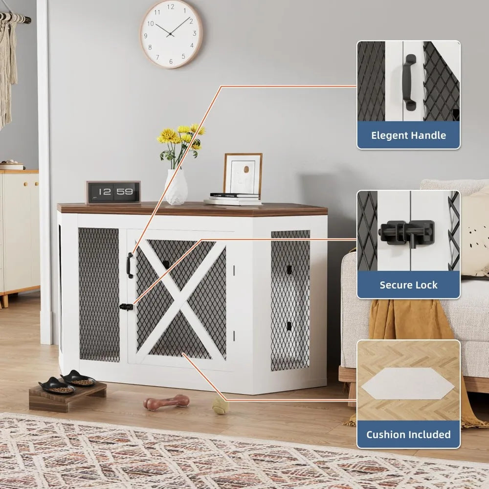 Hign-Concerned Corner Dog Crate Furniture Wooden Mesh Table