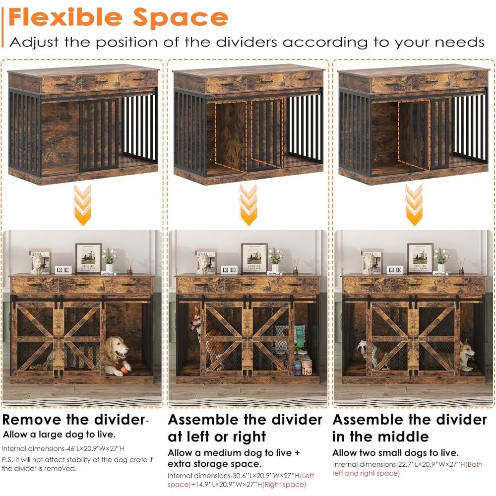 Masterpiece Farmhouse 2-In-1 Dog Crate With Drawers