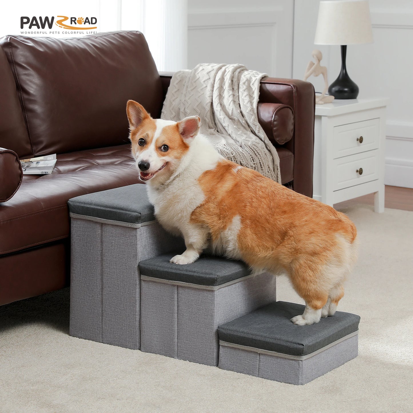 PAWZ Road Three Tier Foldable Dog Stairs With Storage Box