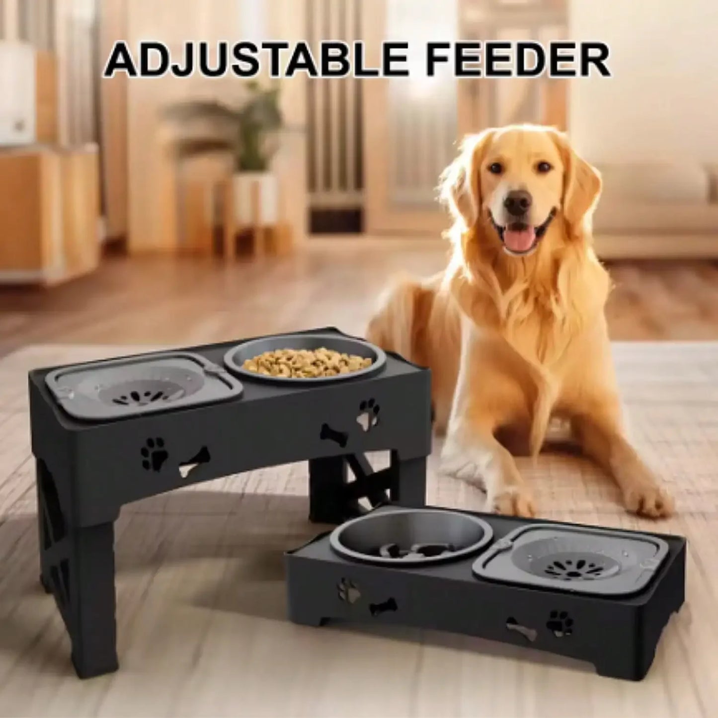 Hign-Concerned Double Bowl Pet Feeder With Adjustable Height