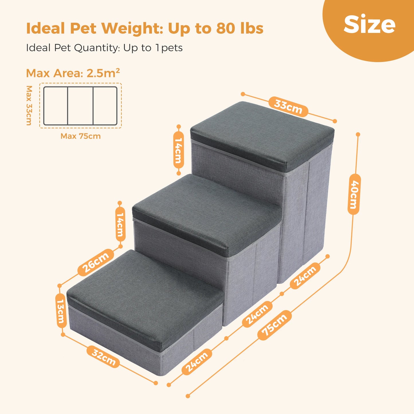 PAWZ Road Three Tier Foldable Dog Stairs With Storage Box
