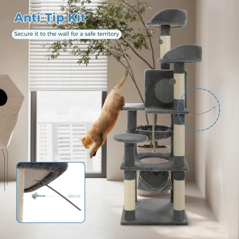 DUTRIEUX Cat Tree With Condo Hammock Scratching Posts