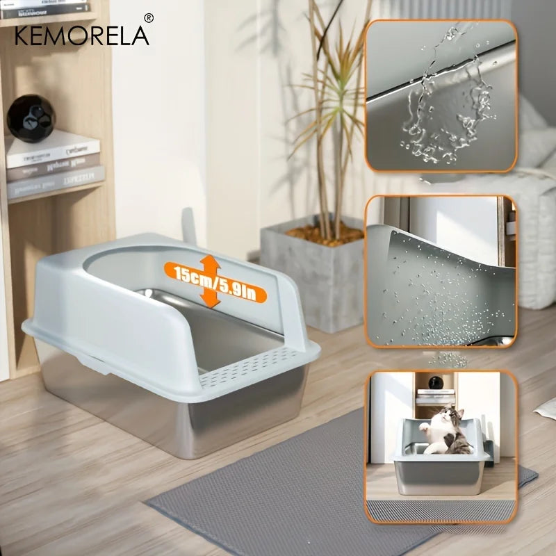 Feature Stainless Steel Cat Litter Box With Mat Lid Spade