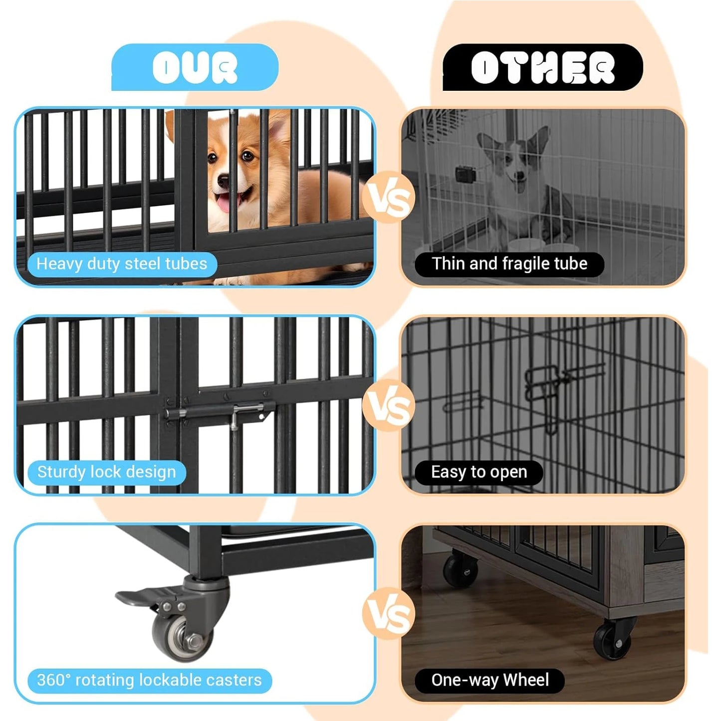 DishyKooker Foldable Indoor Dog Cage With Double Door