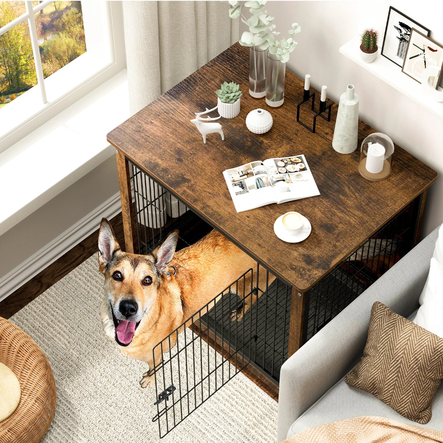 BINGOPAW Dog Cage End Table Indoor Wooden Kennel Furniture