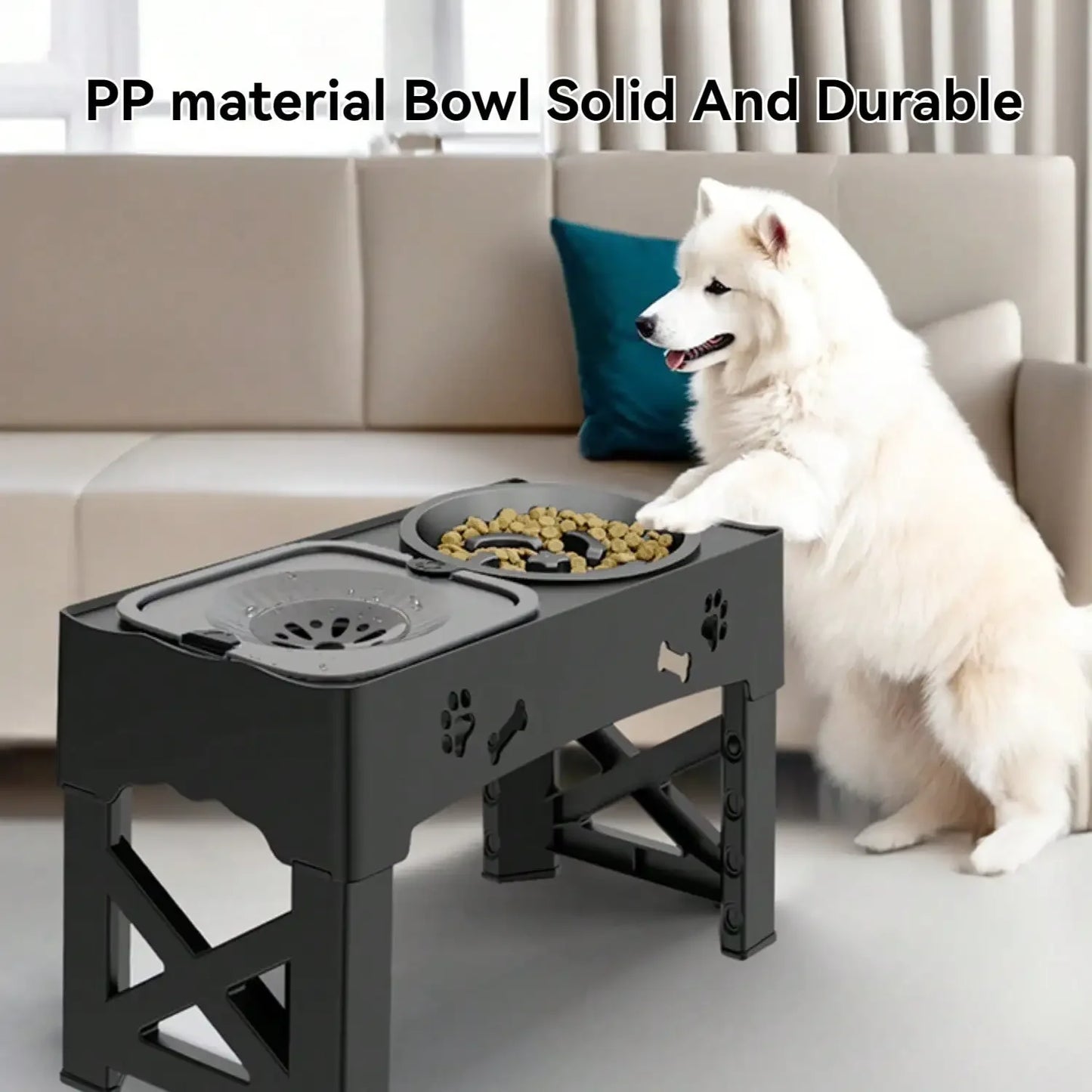 Hign-Concerned Double Bowl Pet Feeder With Adjustable Height