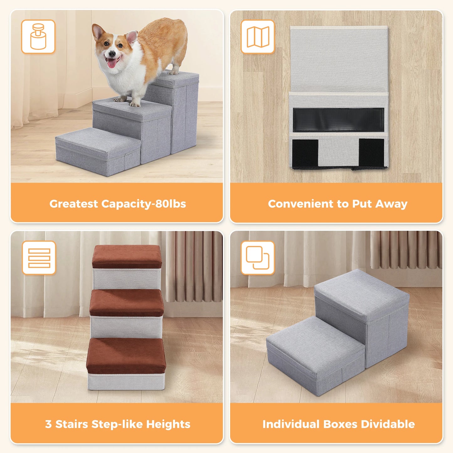 PAWZ Road Three Tier Foldable Dog Stairs With Storage Box