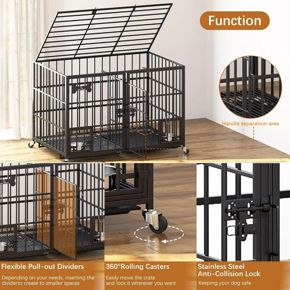 XMSJ Heavy Duty Metal Dog Crate For Dogs With Divider