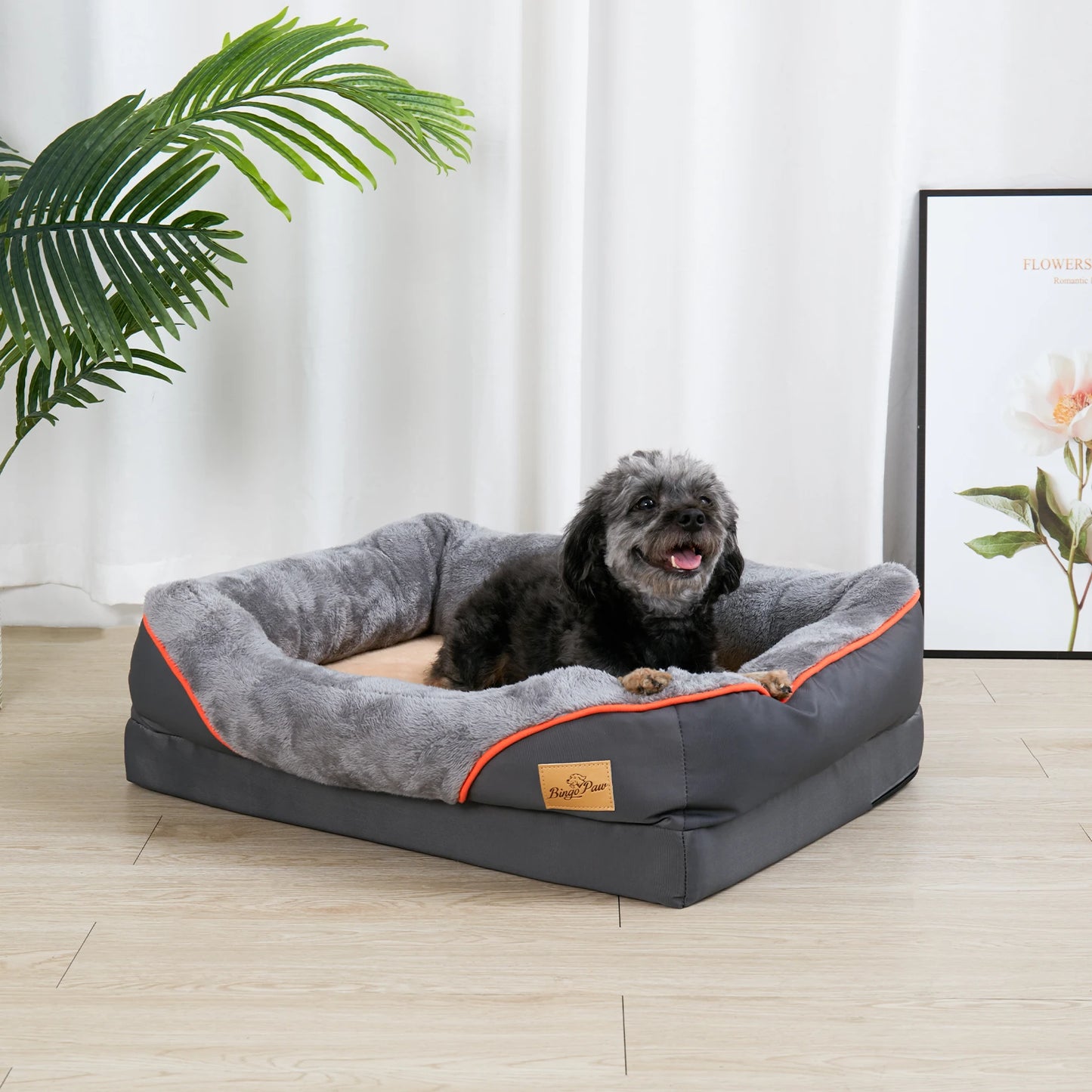BINGOPAWCN Orthopedic Dog Bed With Removable Cover Bolster