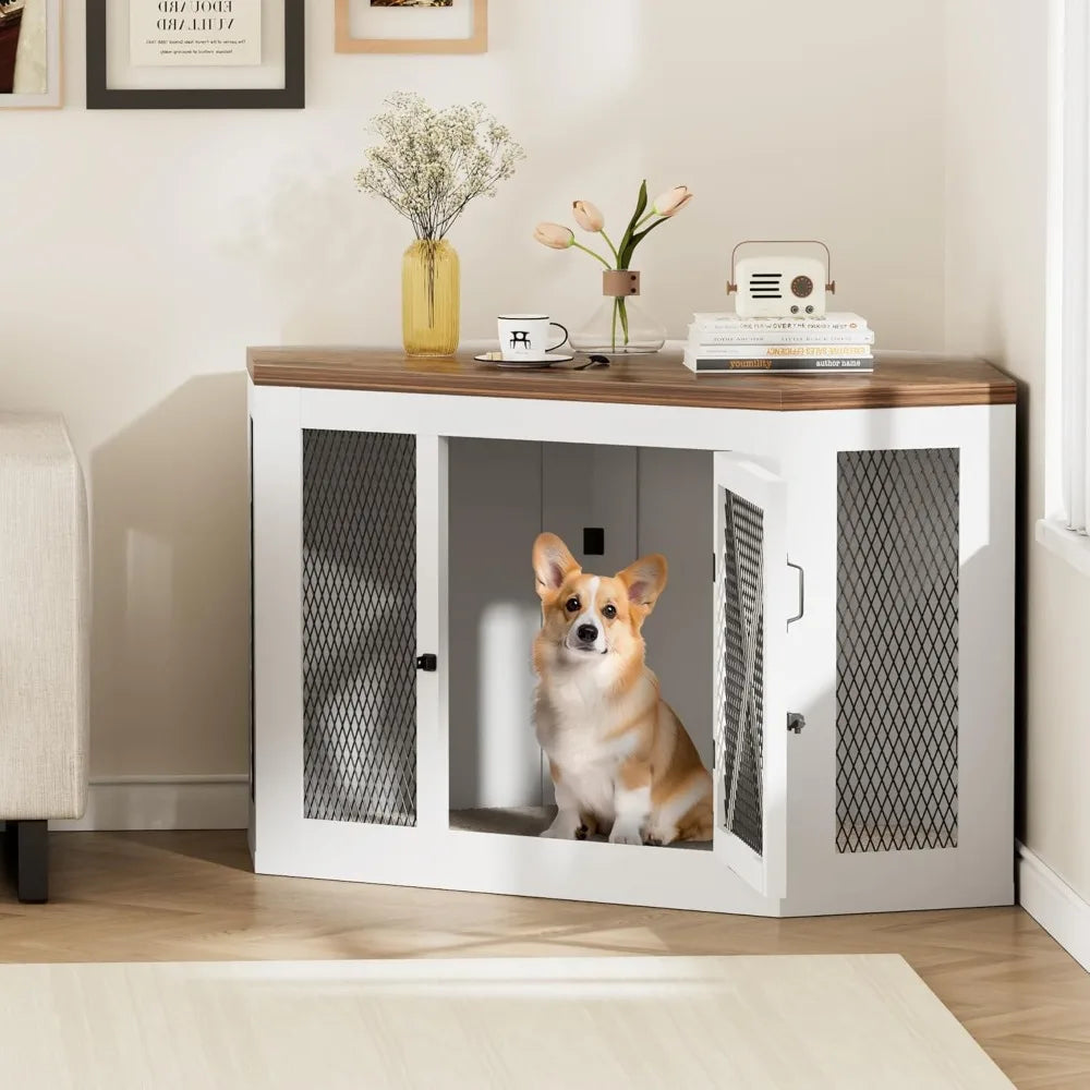 Hign-Concerned Corner Dog Crate Furniture Wooden Mesh Table
