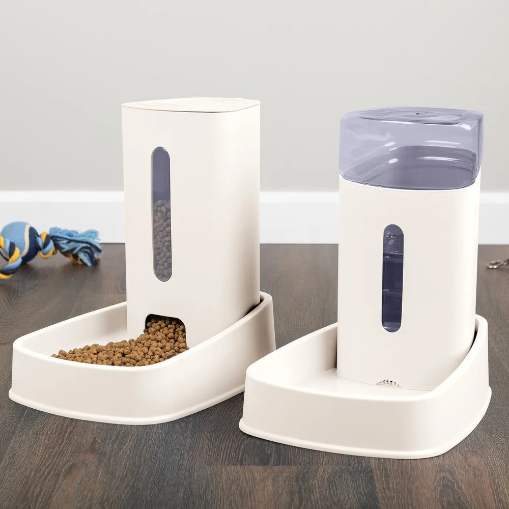 XMSJH Automatic Pet Feeder Water Dispenser Dual Pack