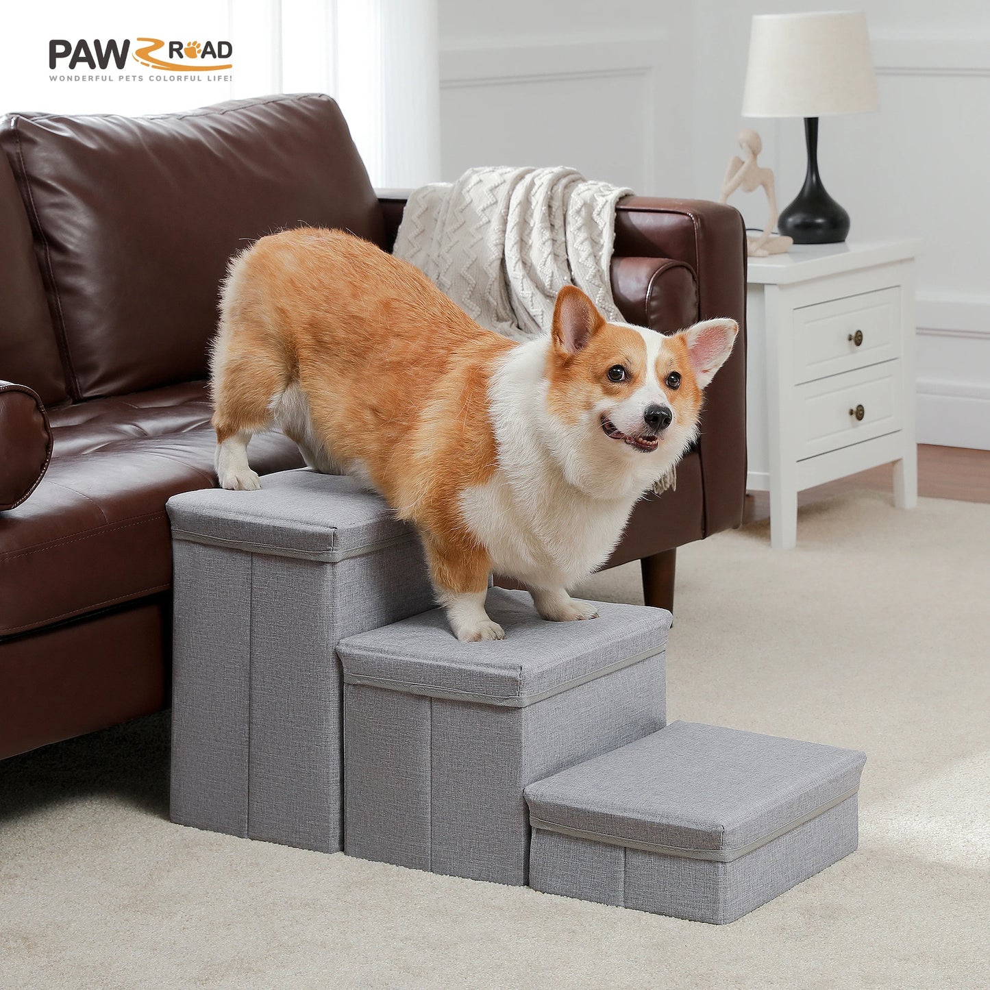 PAWZ Road Three Tier Foldable Dog Stairs With Storage Box