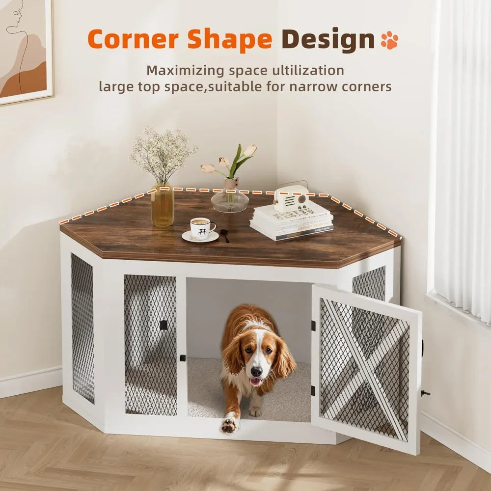 Hign-Concerned Corner Dog Crate Furniture Wooden Mesh Table
