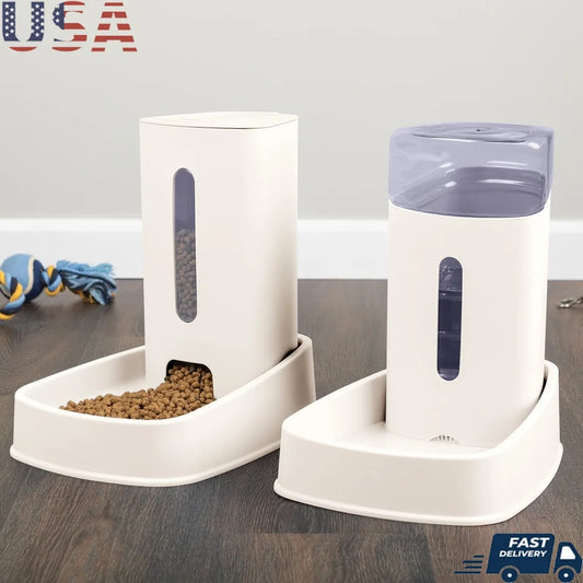 XMSJH Automatic Pet Feeder Water Dispenser Dual Pack