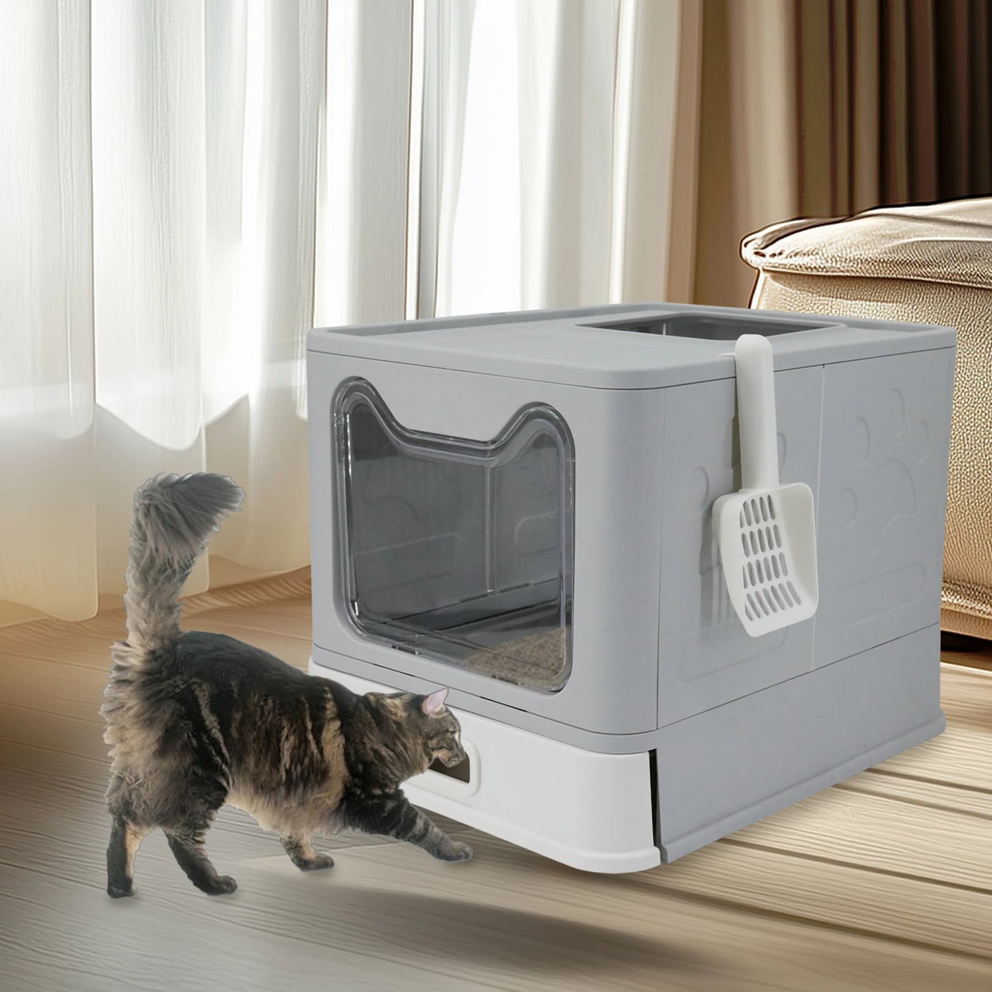 Feature Stainless Steel Cat Litter Box With Lid Front Entry
