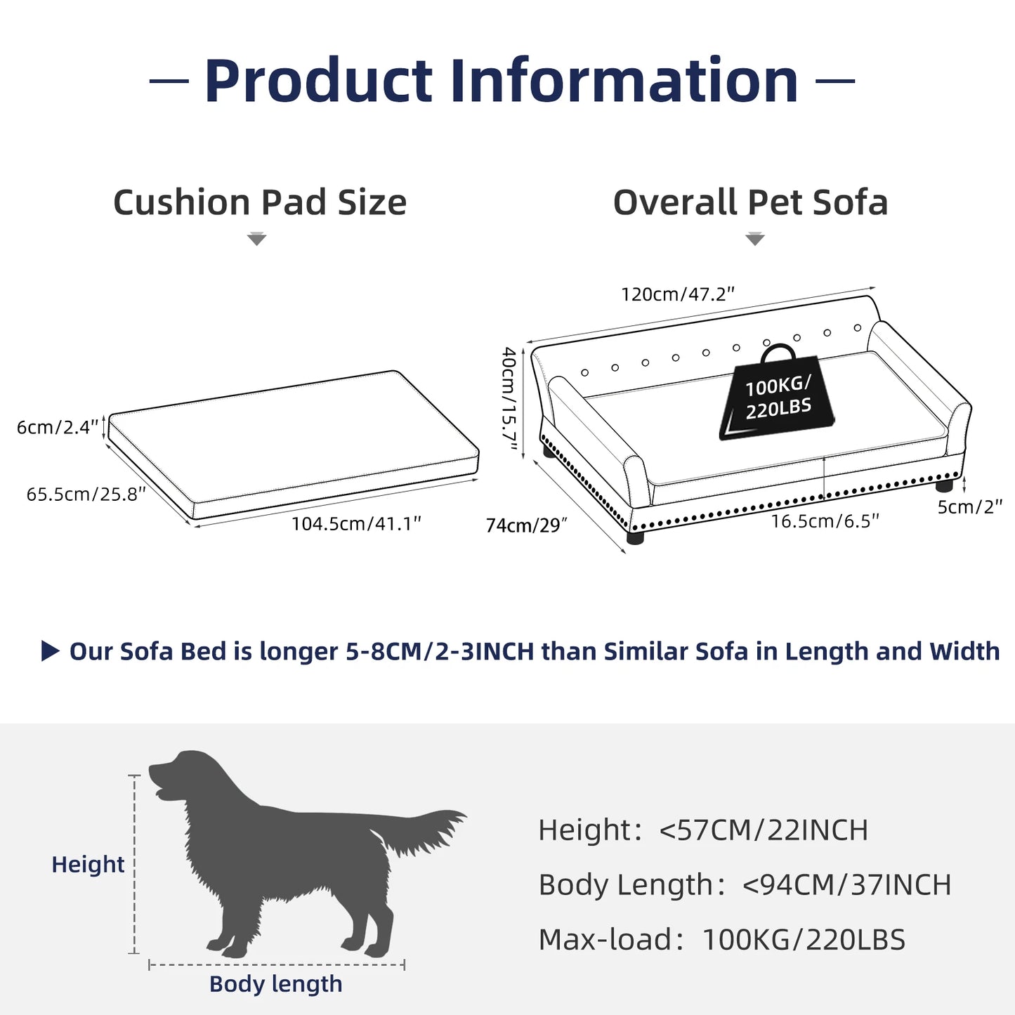 Borwartcn Luxury Velvet Tufted Dog Sofa Bed Elevated Pet Bed