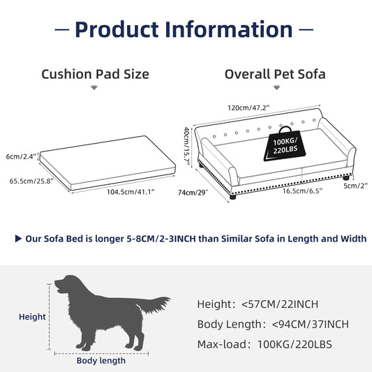 Borwartcn Luxury Velvet Tufted Dog Sofa Bed Elevated Pet Bed