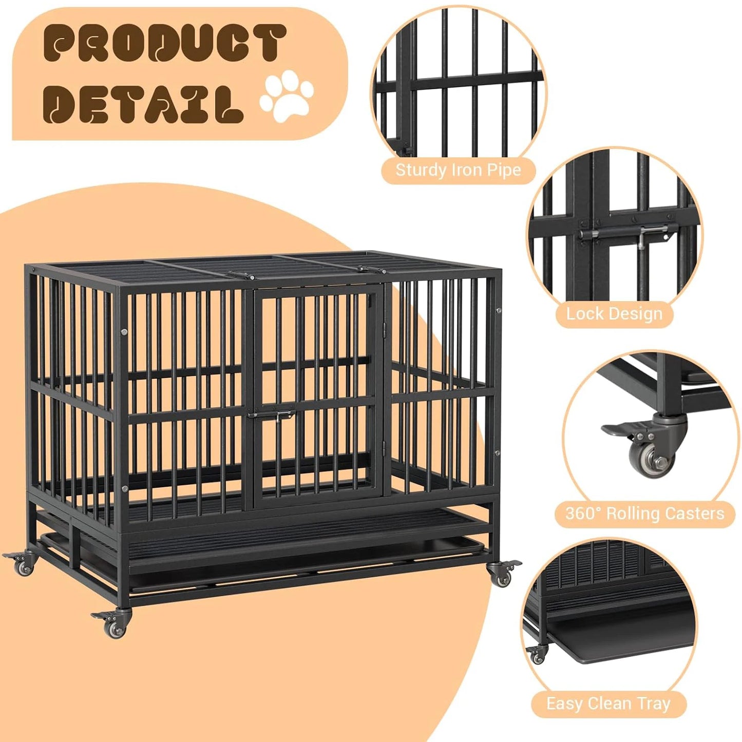 DishyKooker Foldable Indoor Dog Cage With Double Door
