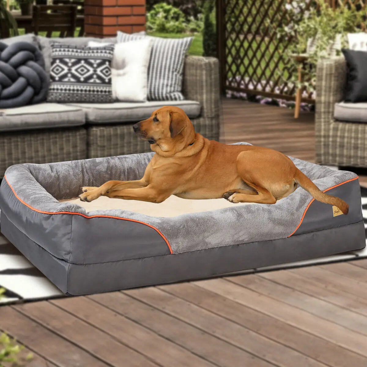 BINGOPAWCN Orthopedic Dog Bed With Removable Cover Bolster