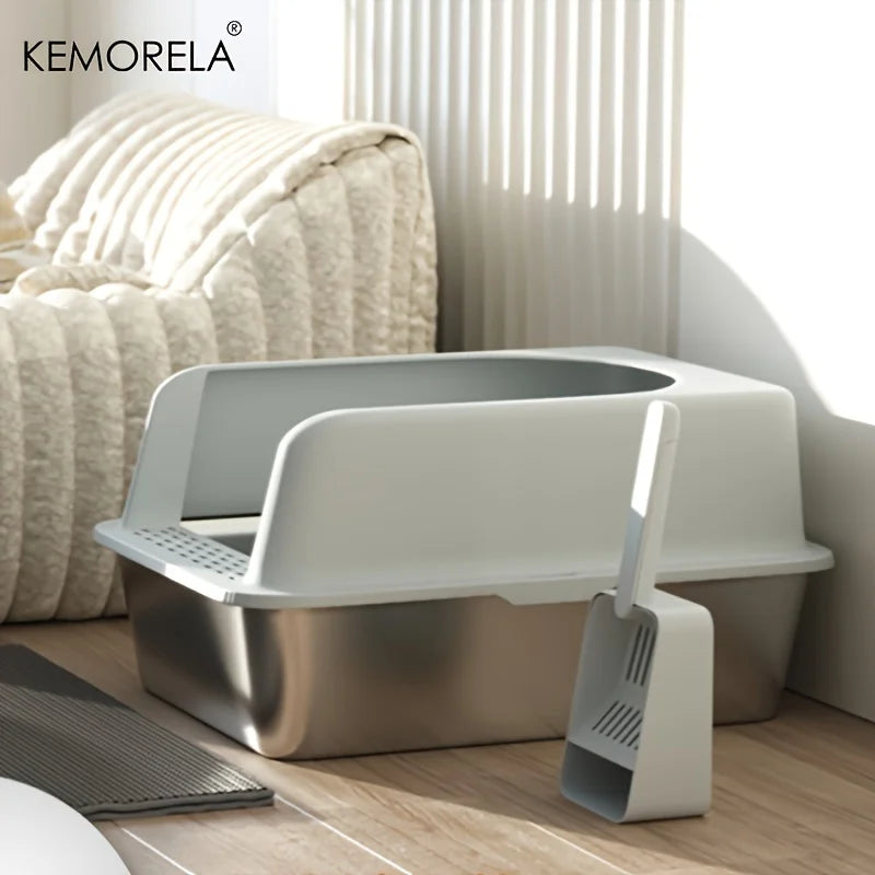 Feature Stainless Steel Cat Litter Box With Mat Lid Spade