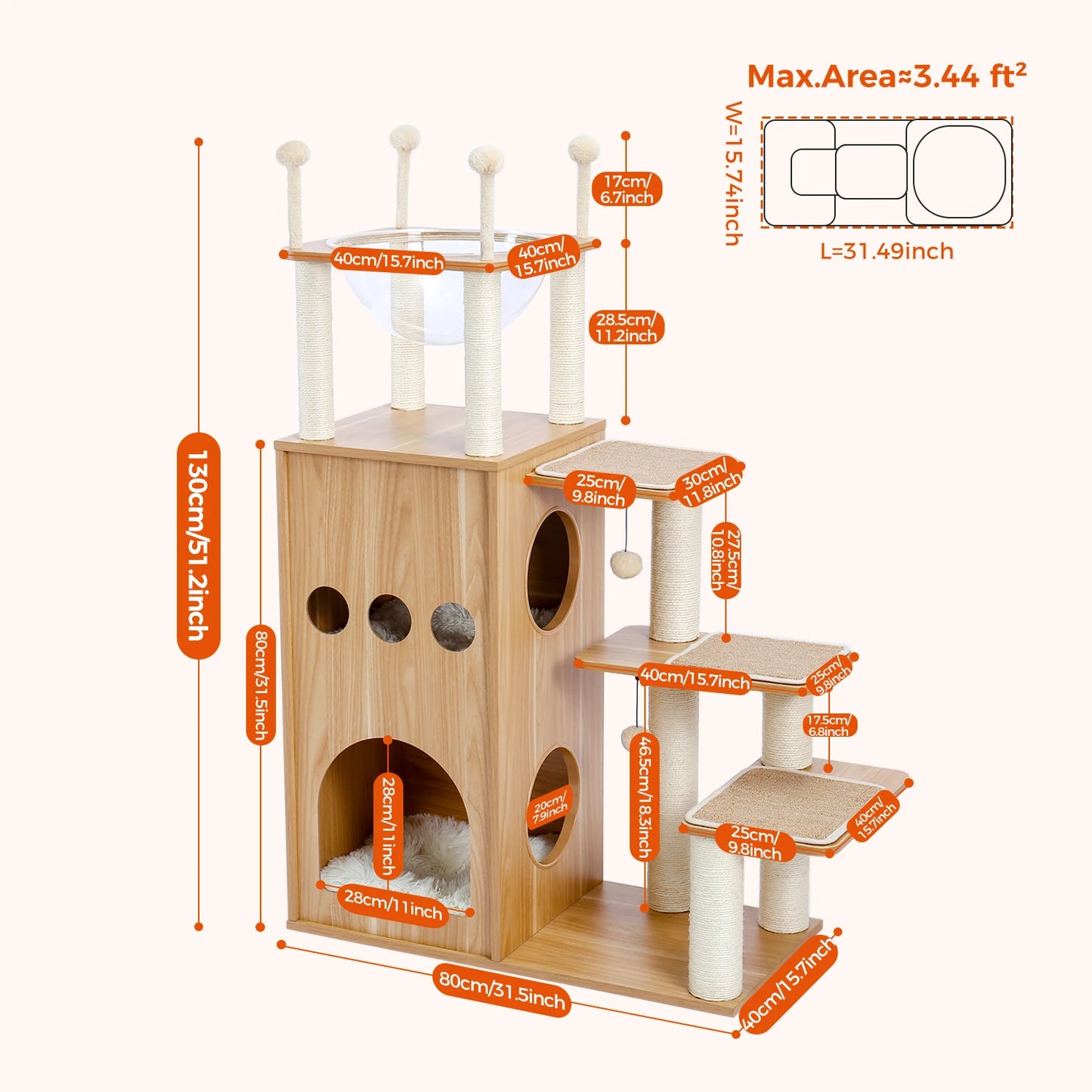 PAWZ Road Multi Level Cat Tree Indoor Wood Tower Scratcher