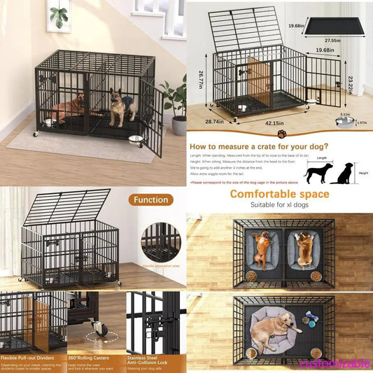 XMSJ Heavy Duty Metal Dog Crate For Dogs With Divider