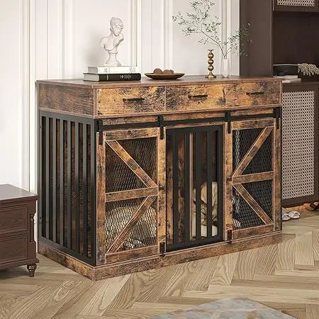 Masterpiece Farmhouse 2-In-1 Dog Crate With Drawers