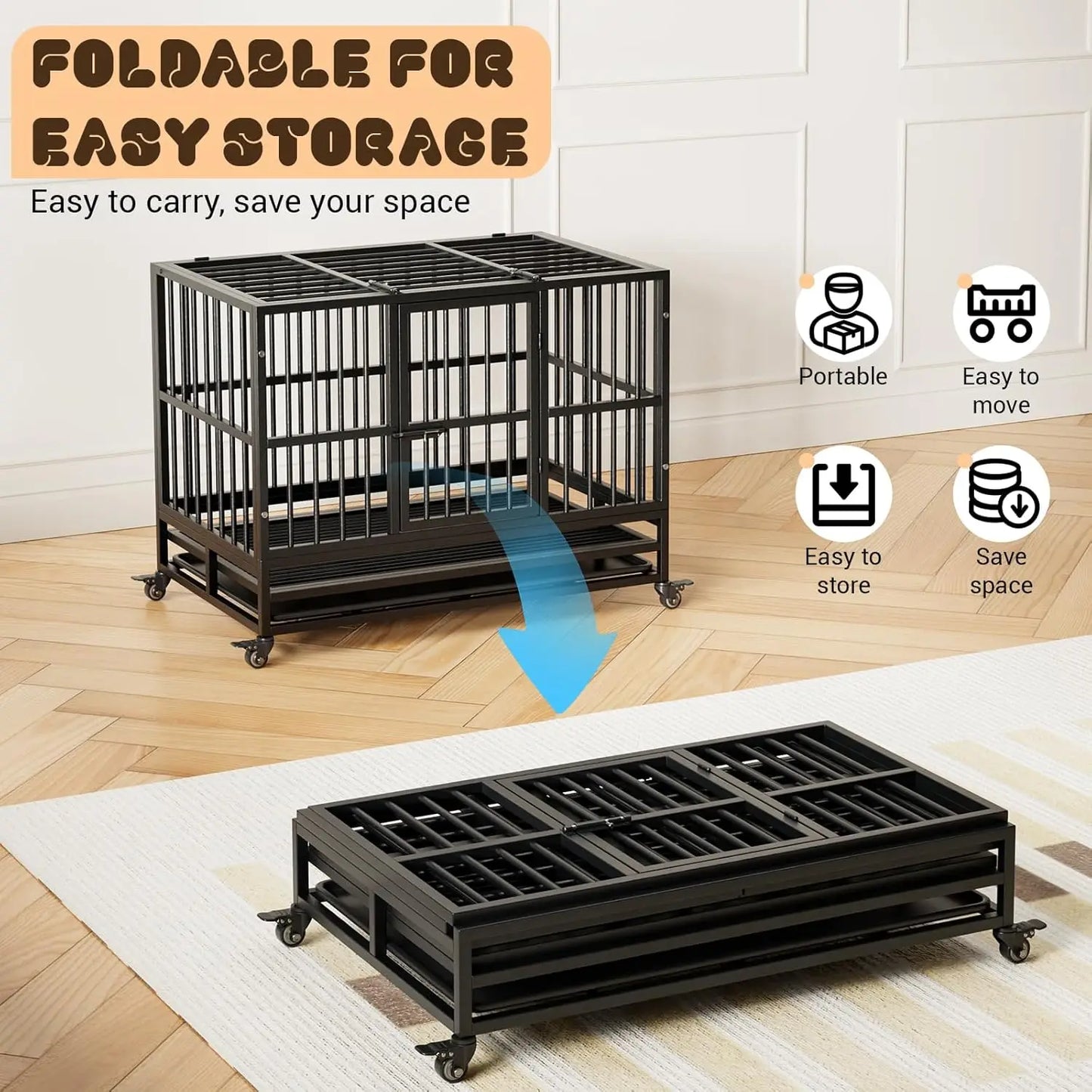 DishyKooker Foldable Indoor Dog Cage With Double Door