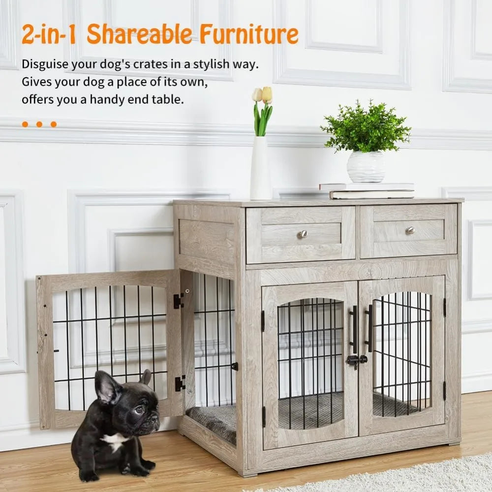 Hign Concerned Dog Crate Furniture With Cushion Table