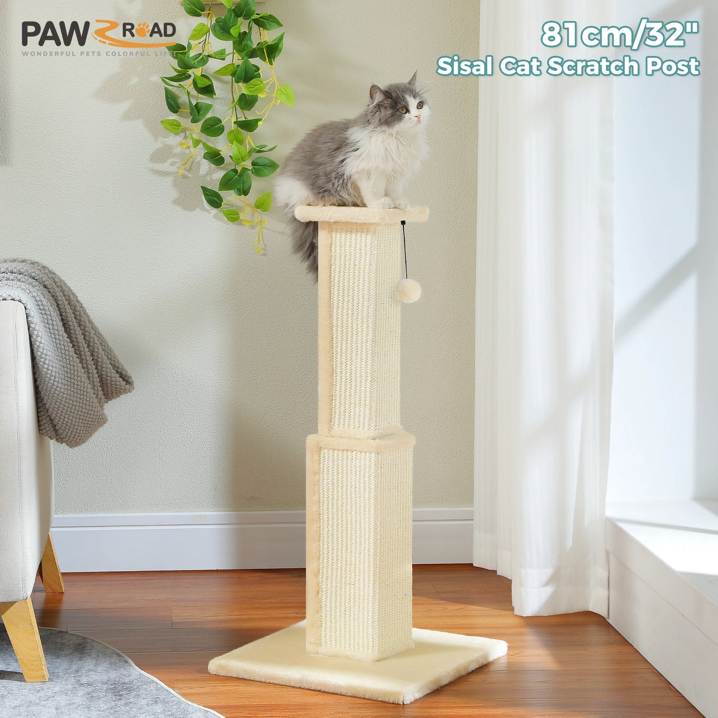 PAWZ Road Indoor Cat Scratching Post With Woven Sisal Toy