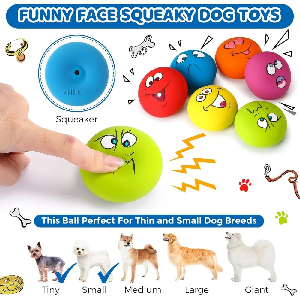 Jenaai 24 Pieces Funny Face Squeaky Dog Toys Emoticon Balls