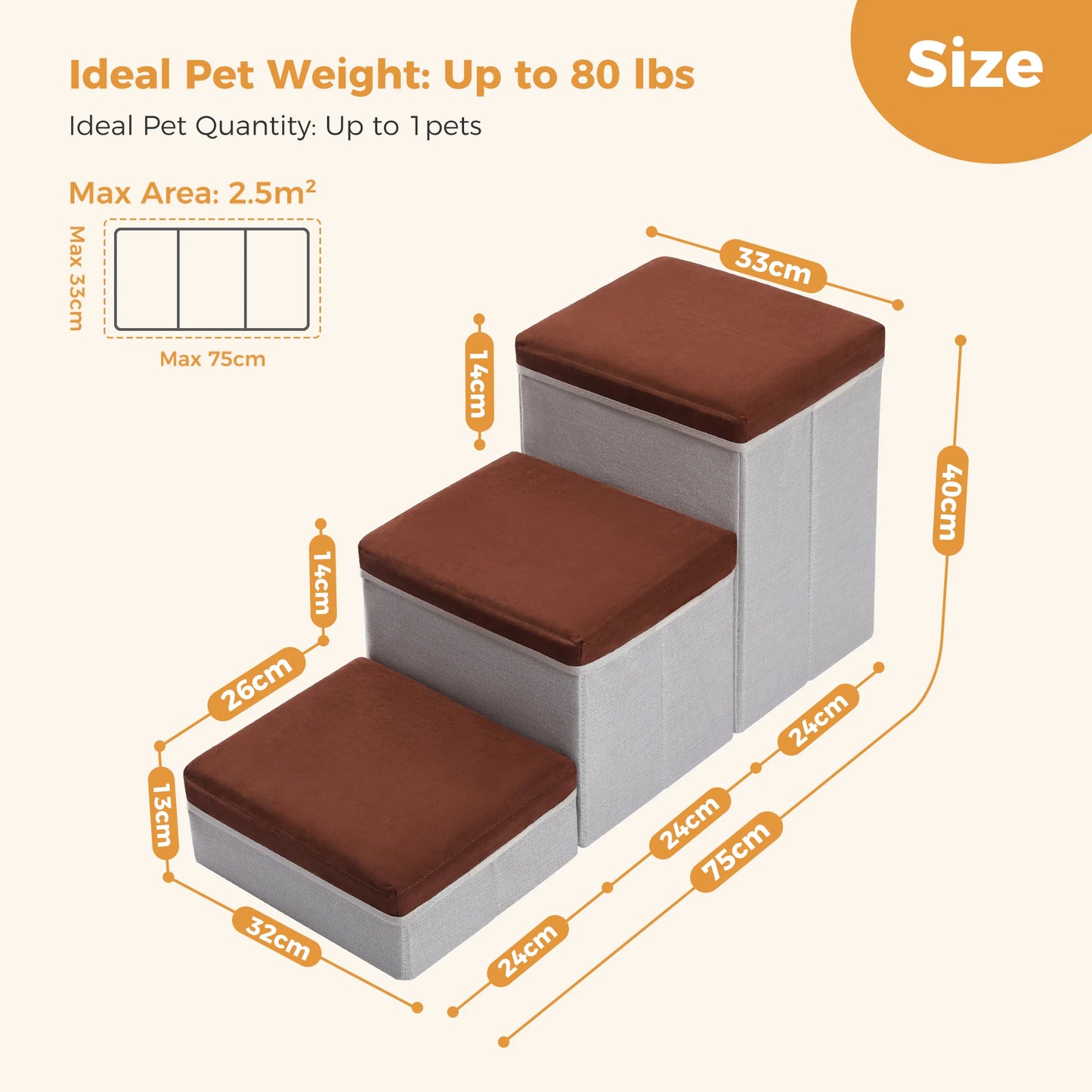 PAWZ Road Three Tier Foldable Dog Stairs With Storage Box