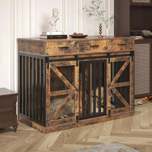 Masterpiece Farmhouse 2-In-1 Dog Crate With Drawers