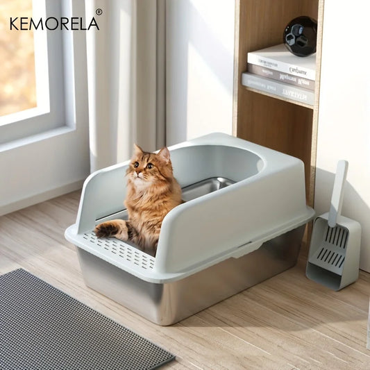 Feature Stainless Steel Cat Litter Box With Mat Lid Spade