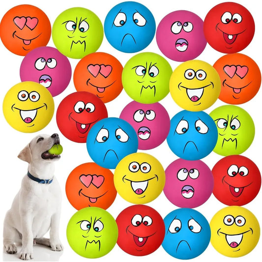 Jenaai 24 Pieces Funny Face Squeaky Dog Toys Emoticon Balls